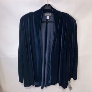 ALEX EVENINGS Navy Blue Velvet Cardigan Open Front Draped - Size 24W